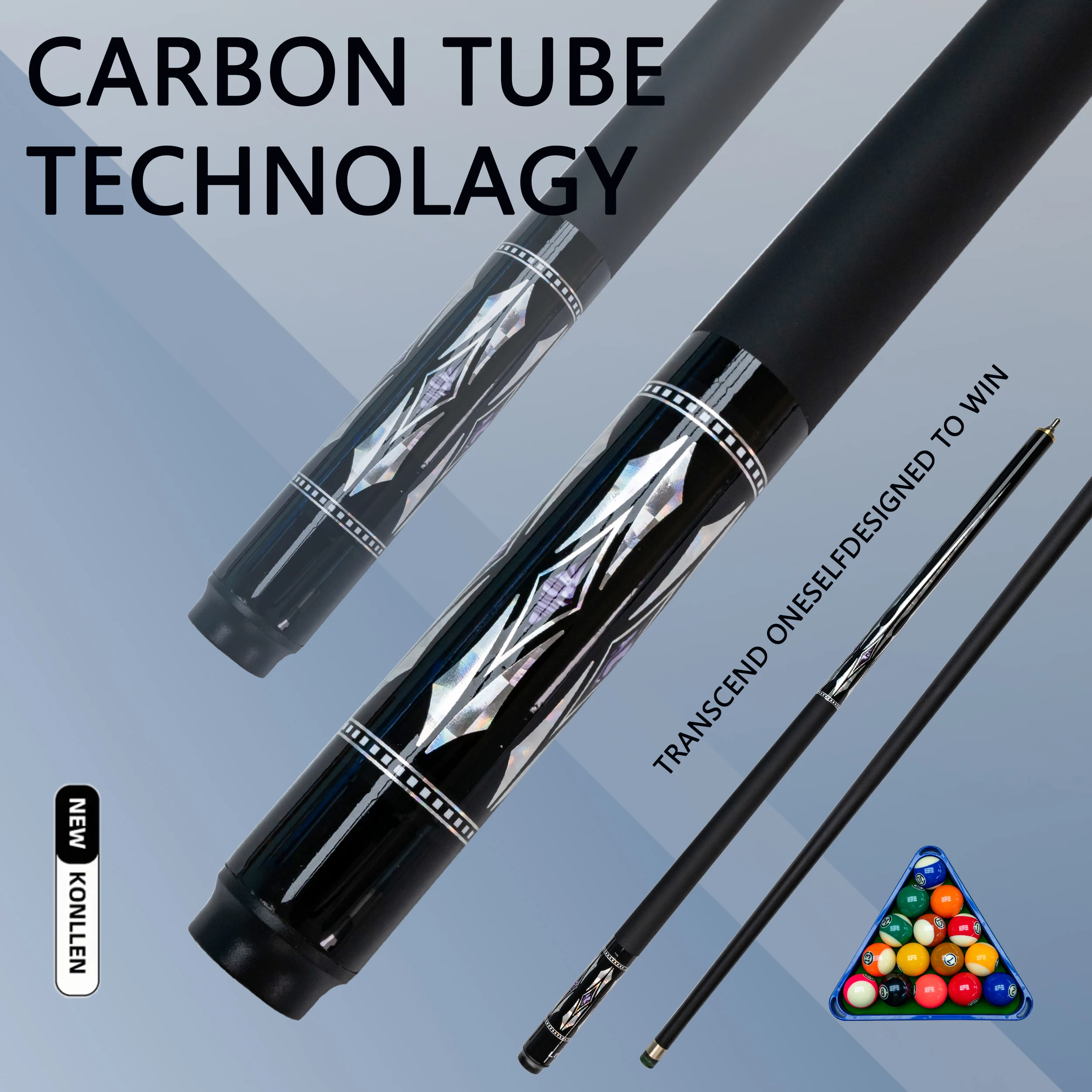 Carbon Fiber Snooker Billiard Cue 9.5mm Tip Leather Grip 19oz Weight Precision Shot Ideal Gift for Holidays