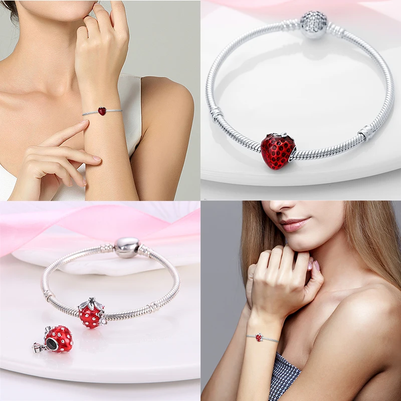 Charms Fit Pan Bracelets S925 Silver Color Strawberry Cherry Blueberries Fruit Sweet Original DIY Jewelry Birthday Fine Gifts 2