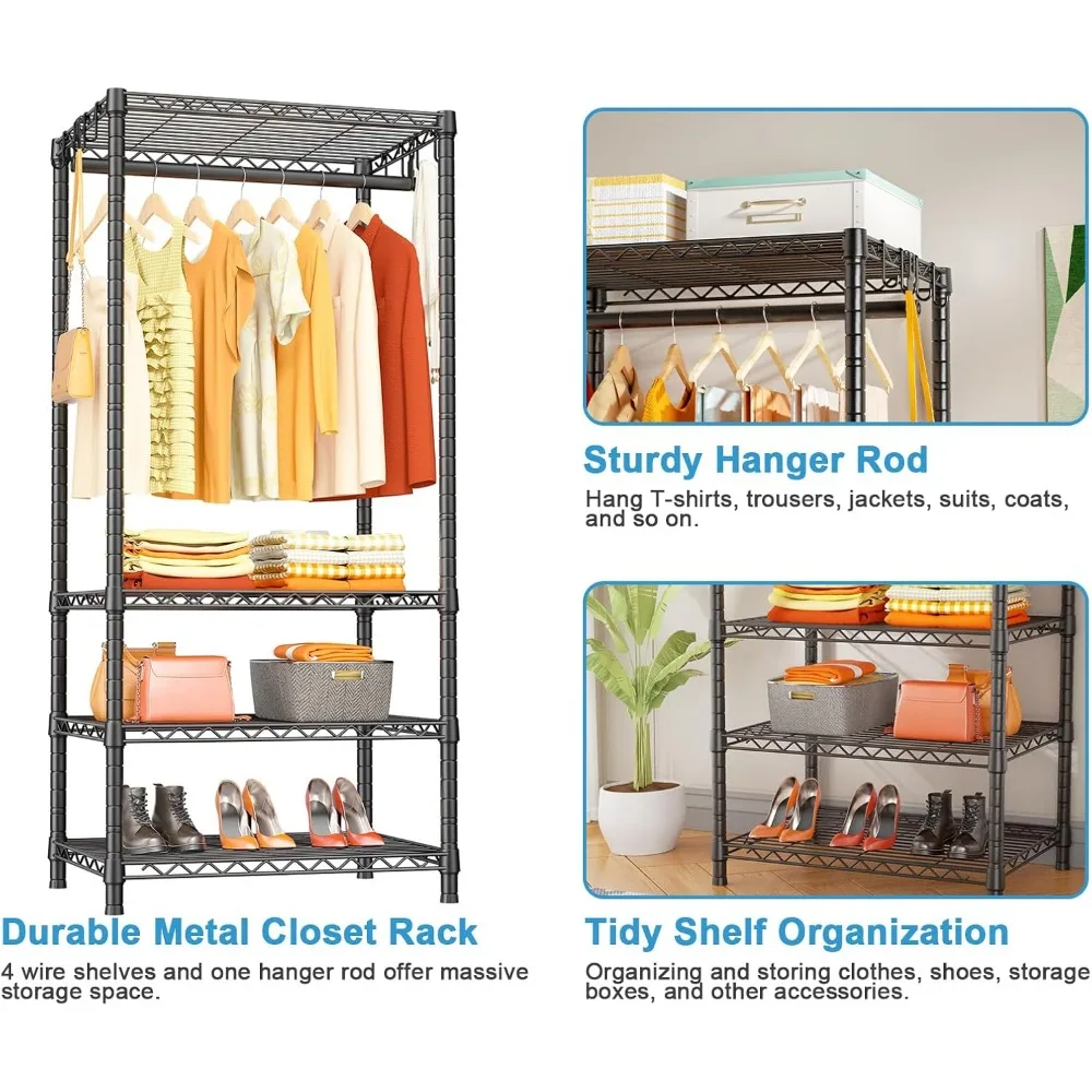 Mini Portable Closet, 4 Tiers Freestanding Clothing Garment Rack for Small Space, Metal Clothes Wardrobe System for Bedroom 4