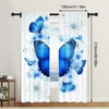 2Pc Contemporary Polyester Window Curtain With Blue Butterflies Floral Print Machine Washable For Bedroom Living Room Dining 5