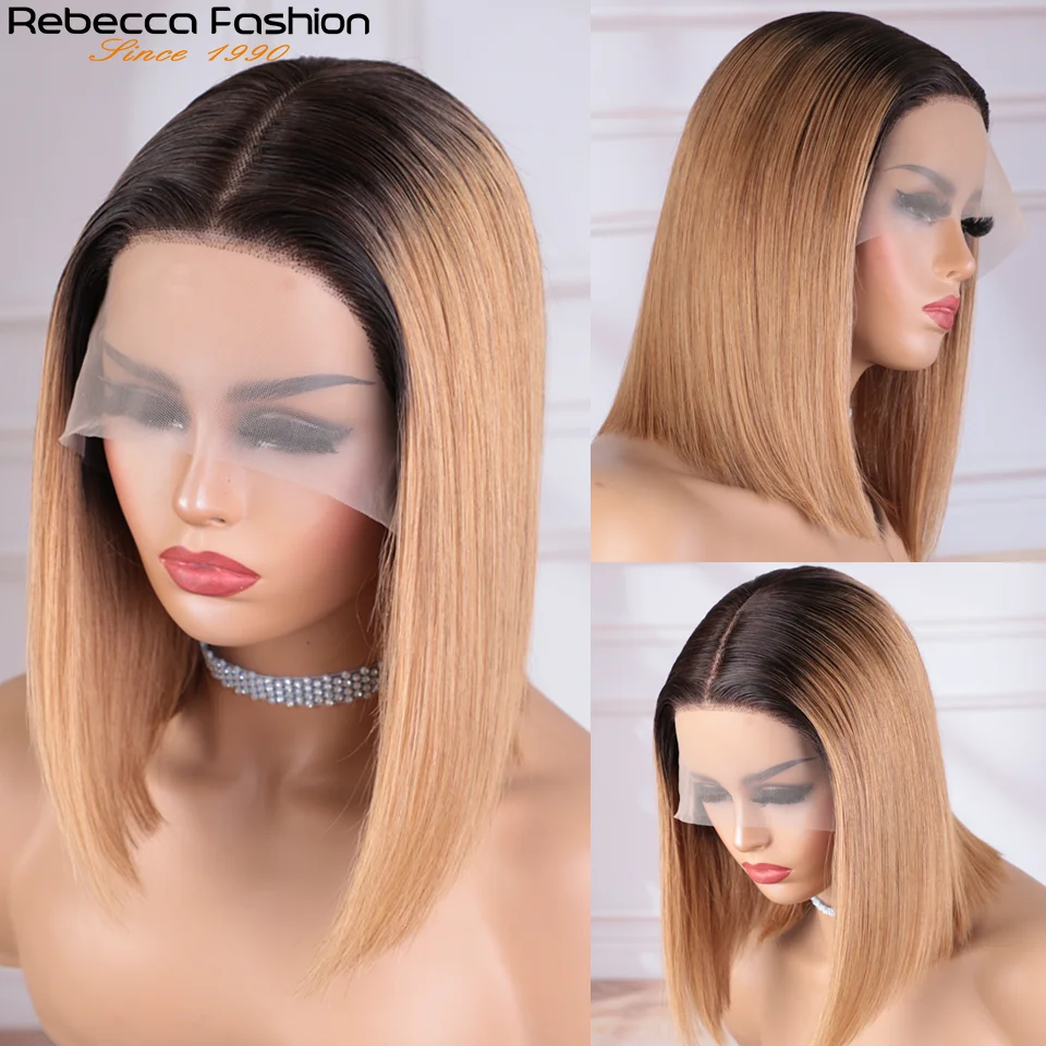 Short Ombre Honey Blonde Bob Wig With Baby Hair Honey Brown Straight Human Hair Wigs Lace Part 1b27 Brown Wigs For Black Women