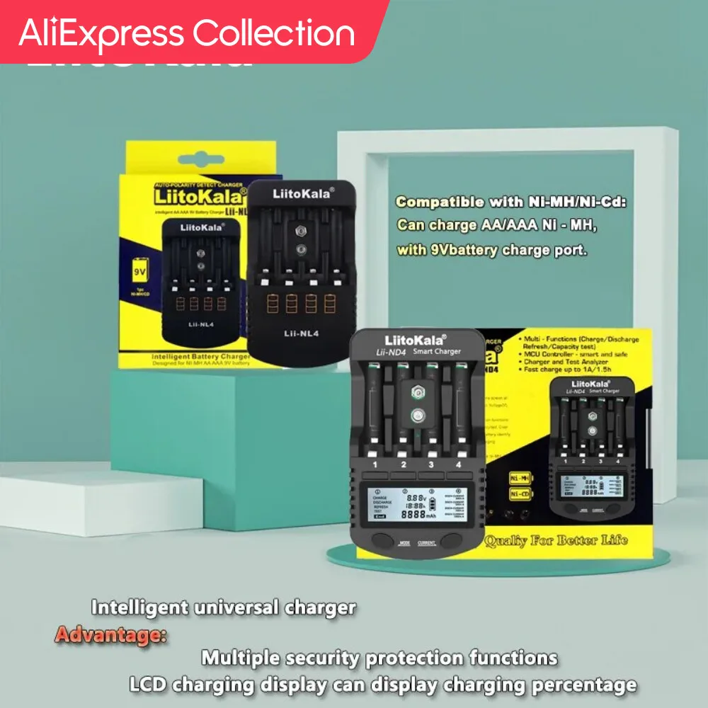  LiitoKala Lii-NL4 Lii-ND4 1.2V AA AAA 9V Battery Charger Ni-MH Ni-Cd Rechargeable Batteries Wall Desk 