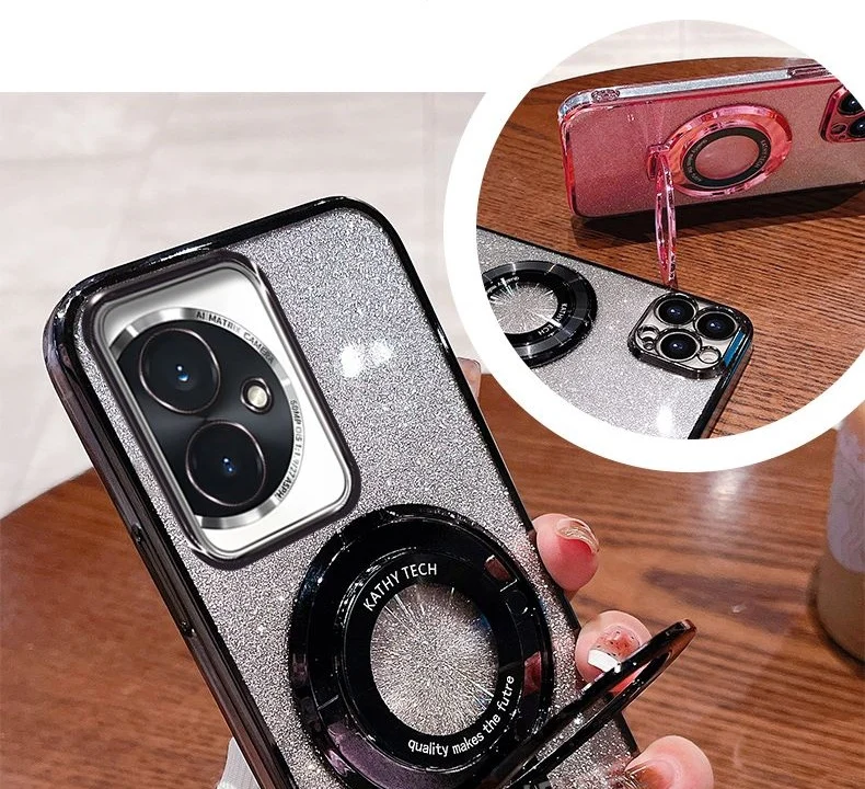 Honor 100 Pro Soft Bling Glitter Ring Magnetic Protective Back Cover Case For Huawei Honor100 100Pro Phone Shell_voghion.com
