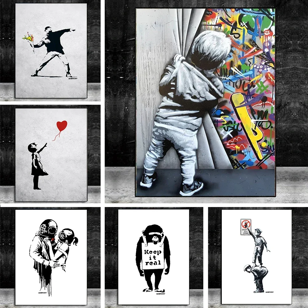 Picture on Canvas Banksy Graffiti - Street Art, Art Print, Mural, K.Poster