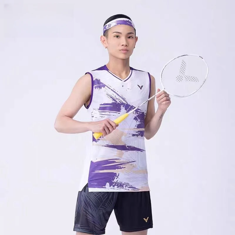 men's and women's badminton T-shirt quick dry breathable V-neck half sleeve tennis clothing can be