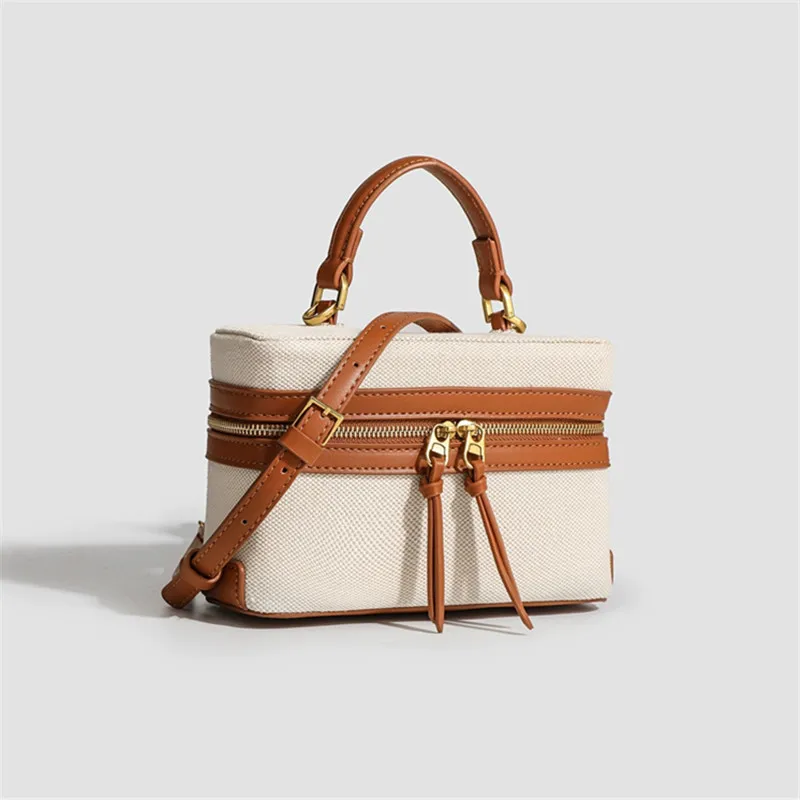 Retro Splicing Canvas Box Bag, Commuter Tote Shoulder Crossbody Bags For Women Daily Lunch Box Bag Pouch