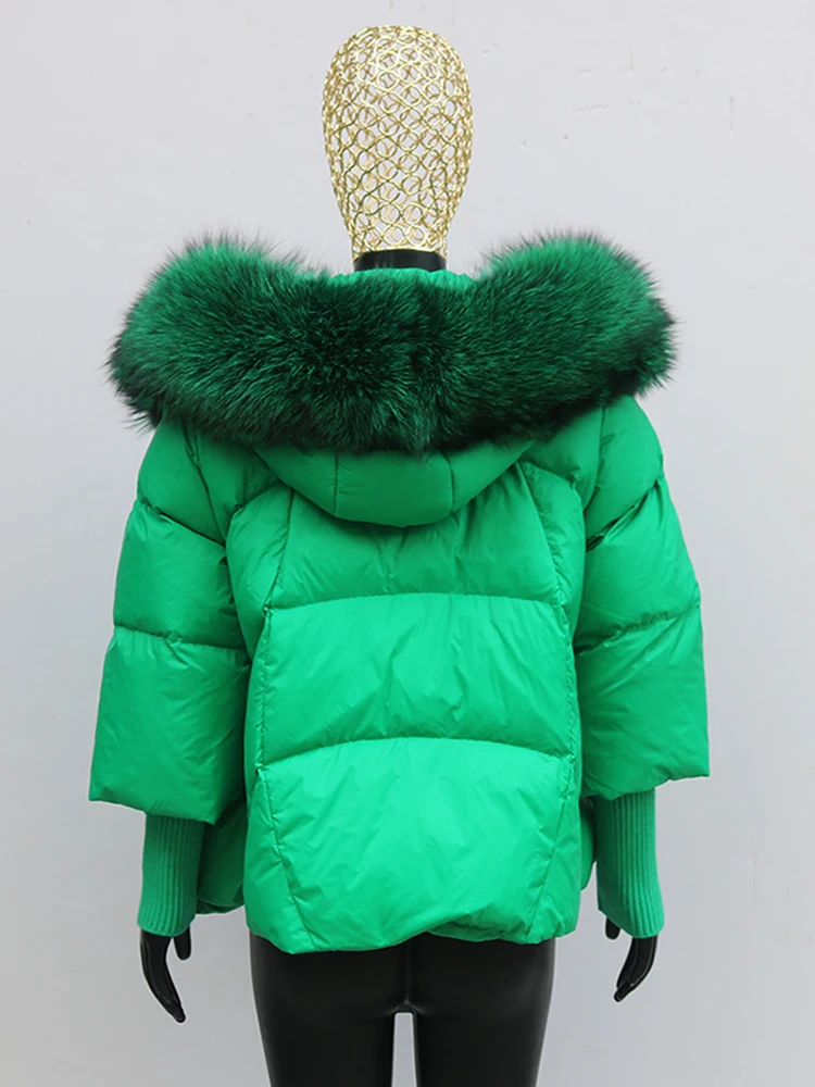Women Coat White Duck Down Jacket Super Large Real Red Fox Fur Collar Hooded New Fashion Outerwear Puffer Jacket New