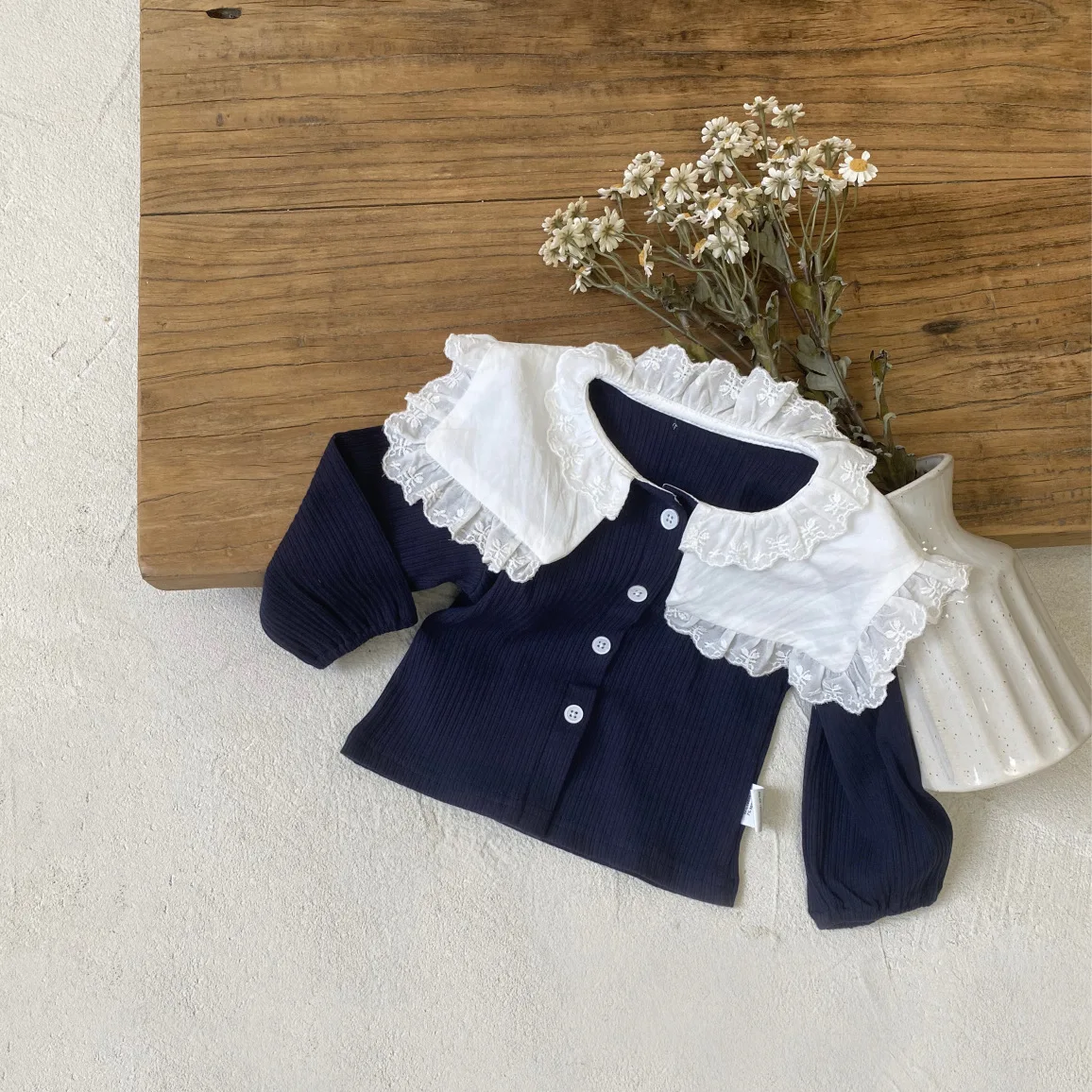 Autumn New Baby Girl Lace Collar Cardigan Infant Long Sleeve Coat Toddler Girl Cotton Jacket Children Clothes