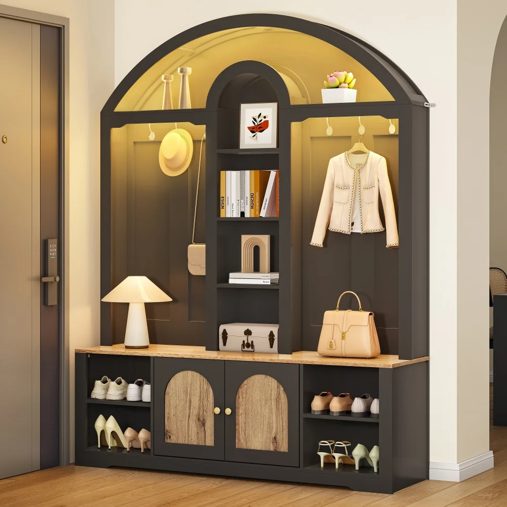 Multifunktionaler Kleiderschrank mit Schuhregal und Haken, Eingangsbereichsschrank mit Regalen, Kleiderschrank mit praktischem Stauraum – Detail 35
