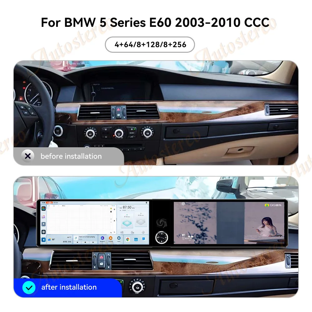 Dual Screen Android14 ID9 Car Radio Carplay Screen For BMW 5 Series E60 2003-201