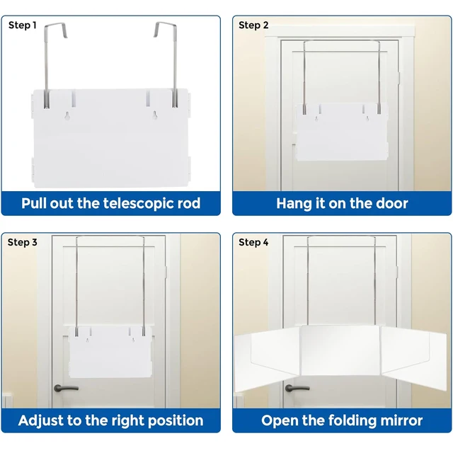 Miroir de rasage à trois volets avec crochets télescopiques réglables en hauteur pour couper les cheveux, maquillage essentiel, pliable, Portable, blanc 6