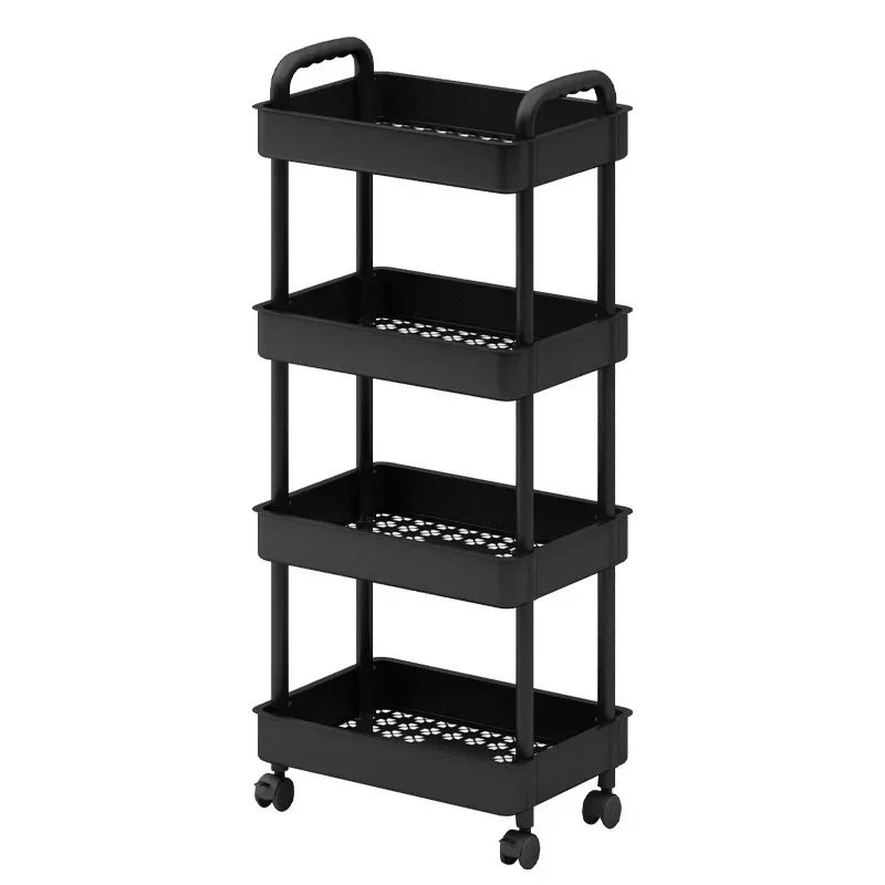 Plastic trolley storage rack floor standing kitchen bathroom multi-layer snack storage rack movable clip on rack storage rack