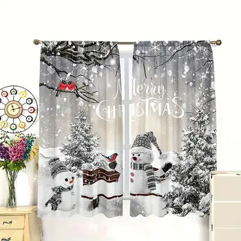 Snowman & Cardinal Christmas Curtain Set 1