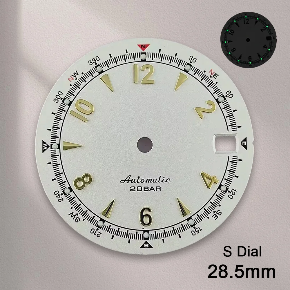 새로운 Nh35 다이얼 S 로고 28.5mm 레트로 시계 다이얼 녹색 야광 NH35 무브먼트용 시계 부품 수리 도구