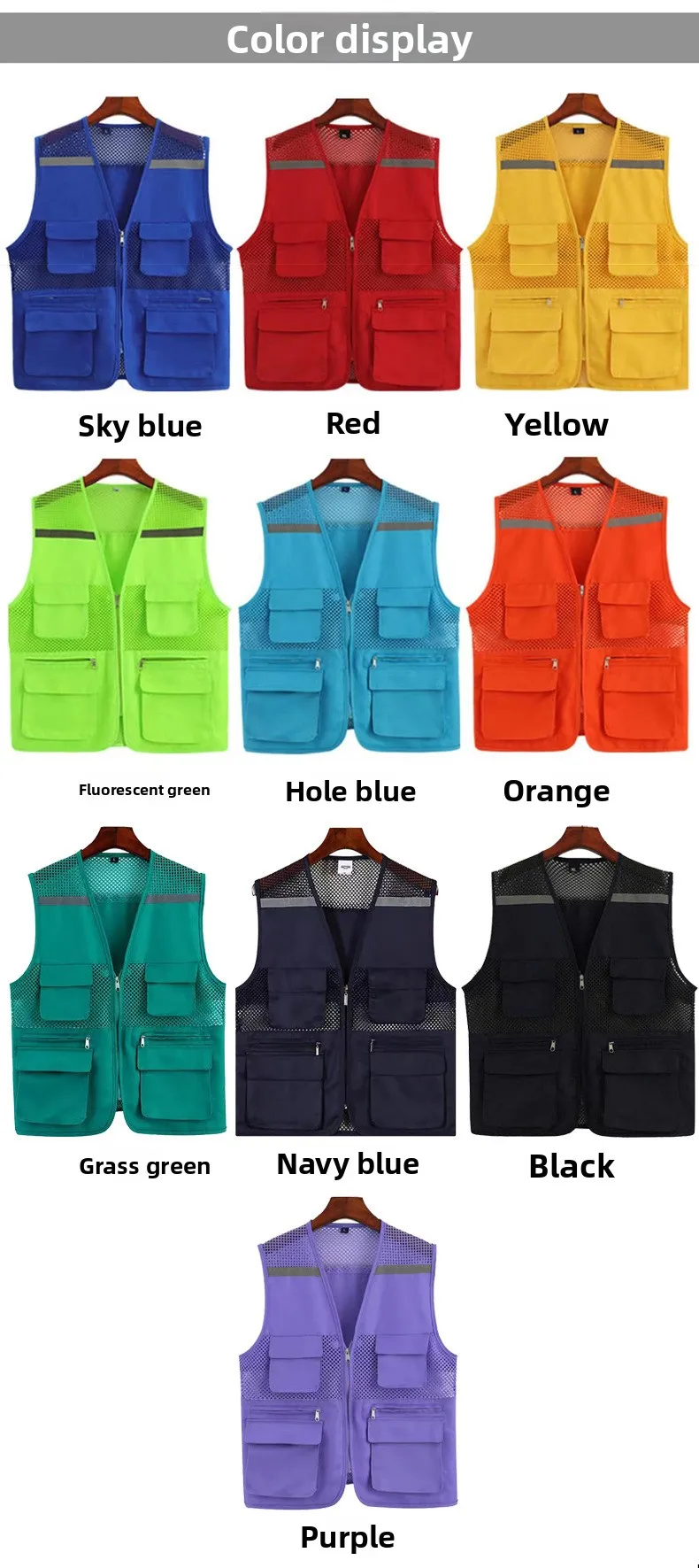Arbeitsweste mit anpassbarem Logo, reflektierenden Streifen, multifunktionale Taschen, geeignet für freiwillige Veranstaltungen und Outdoor – Detail 3