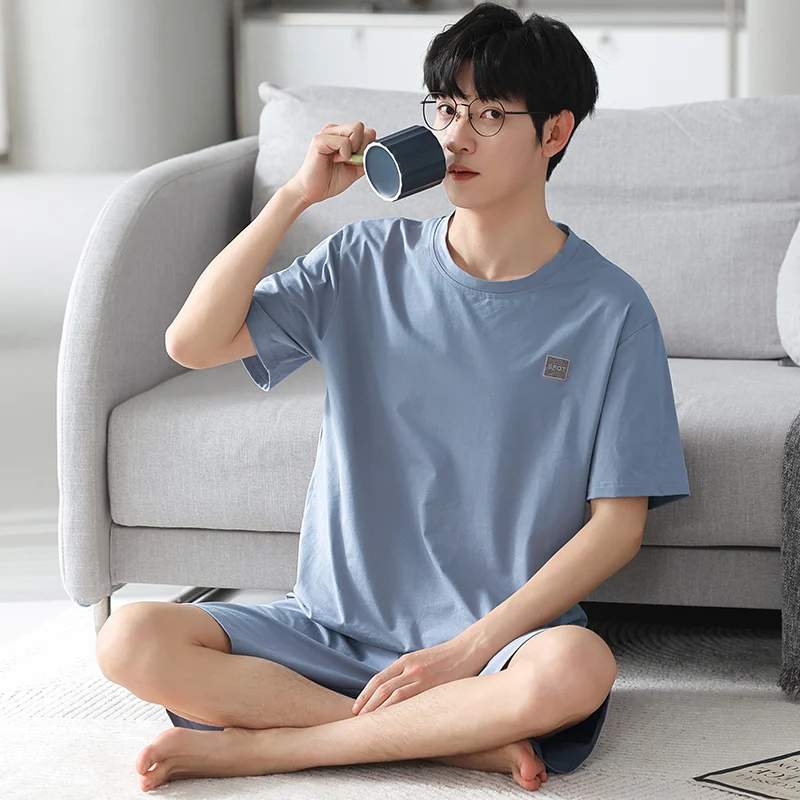 

Summer Cotton Shorts for Men Leisure Sleepwear Pullover Casual Pyjamas Male Pajamas Short Sleeves Homwear Leisure Loungewear