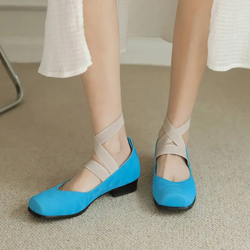 Girseaby Brand Ladies Flats Square Toe Low Heels 3cm Ankle shoes Strap Solid Concise Female Ballet Shoes Big Size 46 47 48 4