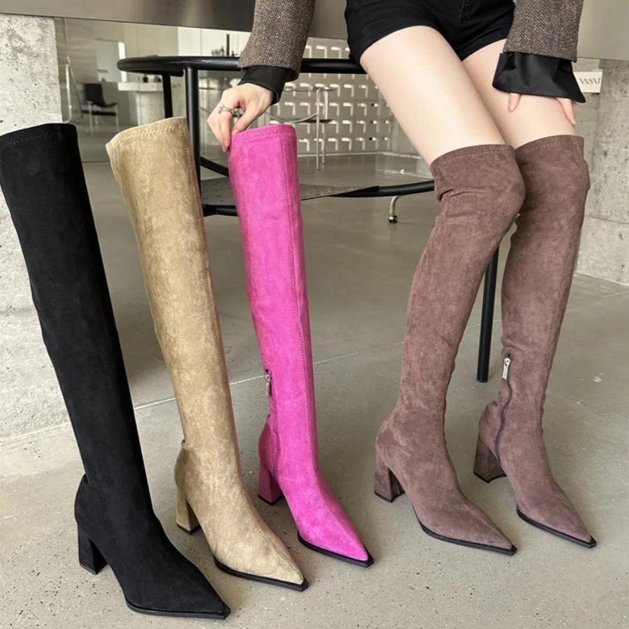 

Women's Boots Autumn Winter Footwear Sexy Thigh High Heels High Sexy Boots-Women Luxury Designer Zipper Shoes 2023 Over-the-Knee