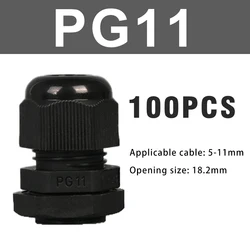 100 - Pack Waterproof Nylon Cable Glands with Gaskets - White and Black (Black PG11)