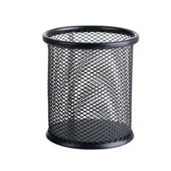 Single Metal Mesh Pencil Holder - Durable Square Pen Pot (Black)