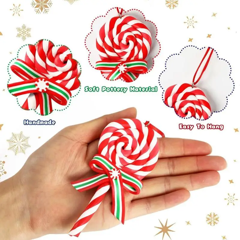 12pcs Christmas Lollipop Ornaments Colorful Wood Candy Cane Hanging Decoration Peppermint Pendants For Xmas Tree