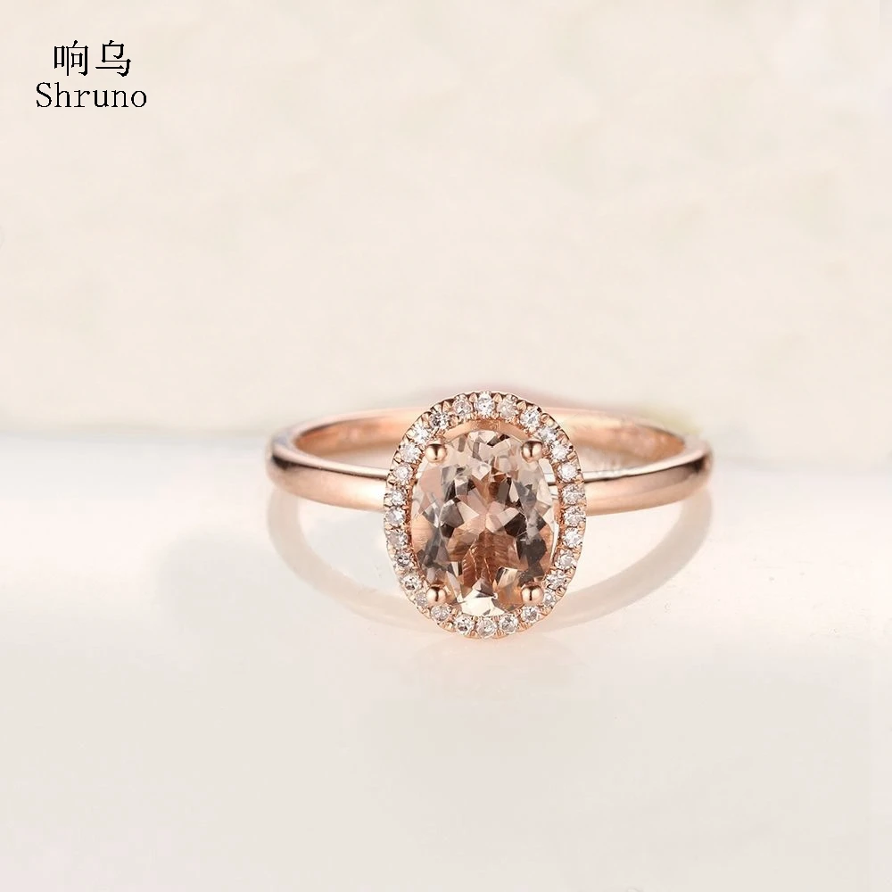 

Shuno Solid 14K 10K Rose Gold Flawless Oval 8x6mm Natural Morganite Diamonds Engagement Wedding Ring For Women Fine Jewelry Gift