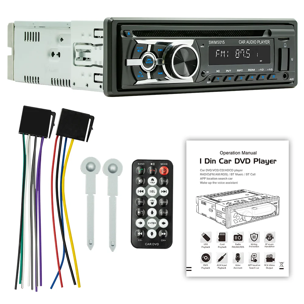 1 Din Universal Car DVD/CD/VCD Player AI Voice BT USB TF AUX Input RDS Radio Locate a car Wiring protection EQ Car Stereo car music player car multimedia player car radio player car radio cd player