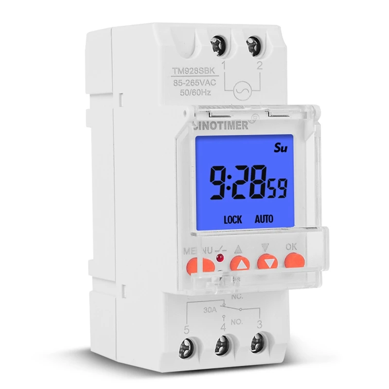 SINOTIMER 대형 스크린 디스플레이 교체 가능한 ABS 타이머 스위치, TM928SBKL, 2 차 제어 Backlight-85-265V, 30A