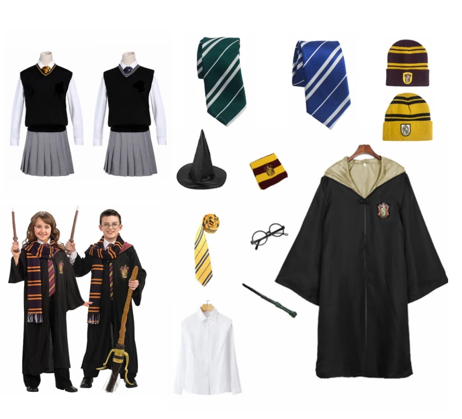 Harry Potter Adult Kids Hogwarts Costume Magic Robe Hermione Cosplay Grifondoro Cape Maglione Cravatta Serpeverde Malfoy Uniforme Scolastica