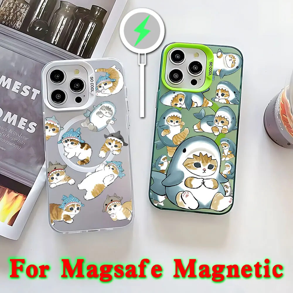 Charming M-Mofusands Cat Magsafe-Inspired Magnetic Phone Case with Soft Silver Plated Finish
