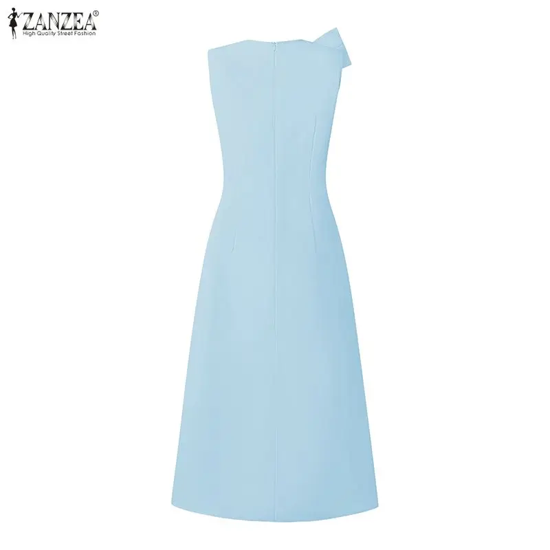 2026 Summer Sleeveless Bows Party Dress ZANZEA Elegant Women OL Work Midi Dresses Stylish Solid A Line Holiday Sundress Vestido 5