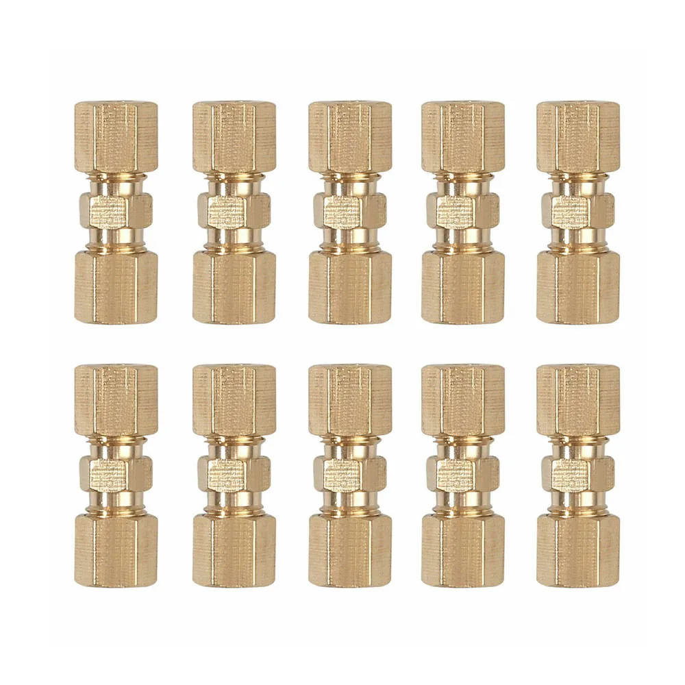 10Pcs Brake Lines Pipe Brass Connectors For Brake Line Without Flare 3/16" Fitts Straight Reducer Compressions Kits