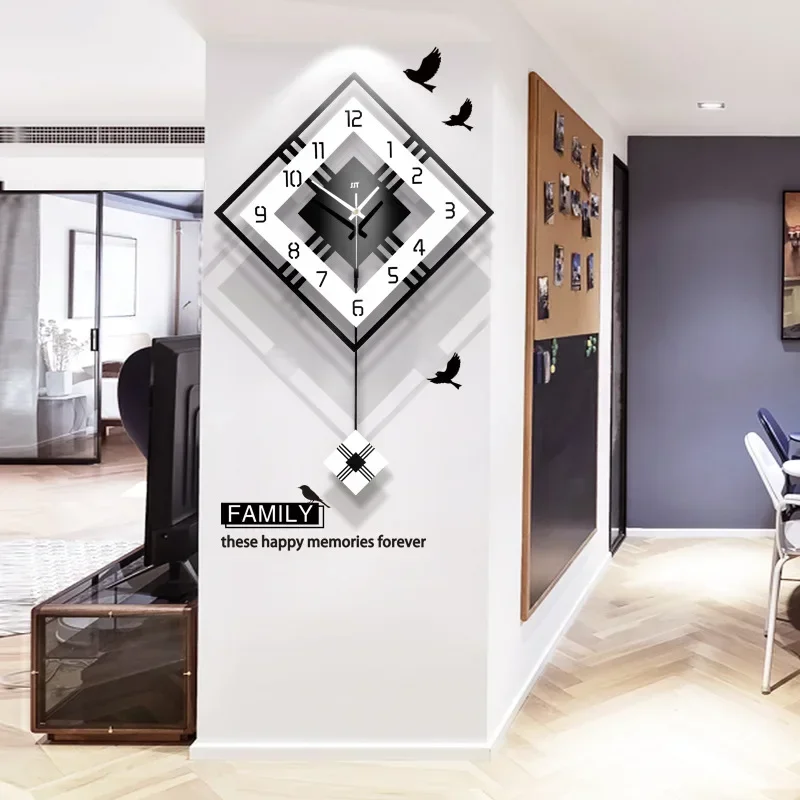 Wall Clock Quartz Clock Mechanism 3D Wall Clock 3D Number Wall Clock 3D Living Room Minimalist Swing Wall Clock Nordic square Home Decoration Hanging Watch Wall Decor Light Luxury Clocks