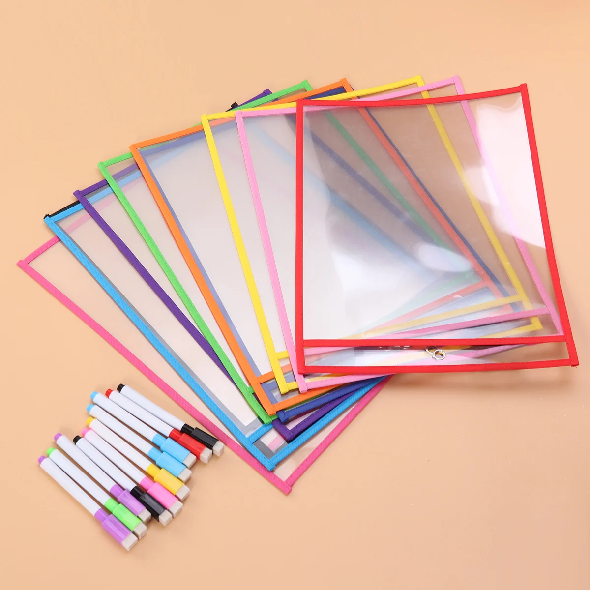 

20pcs Reusable Storage Bag Office Supplies Transparent PVC Sewing Bag Reusable Dry Erase Pockets(10 Standard Bags + 10 Pens)