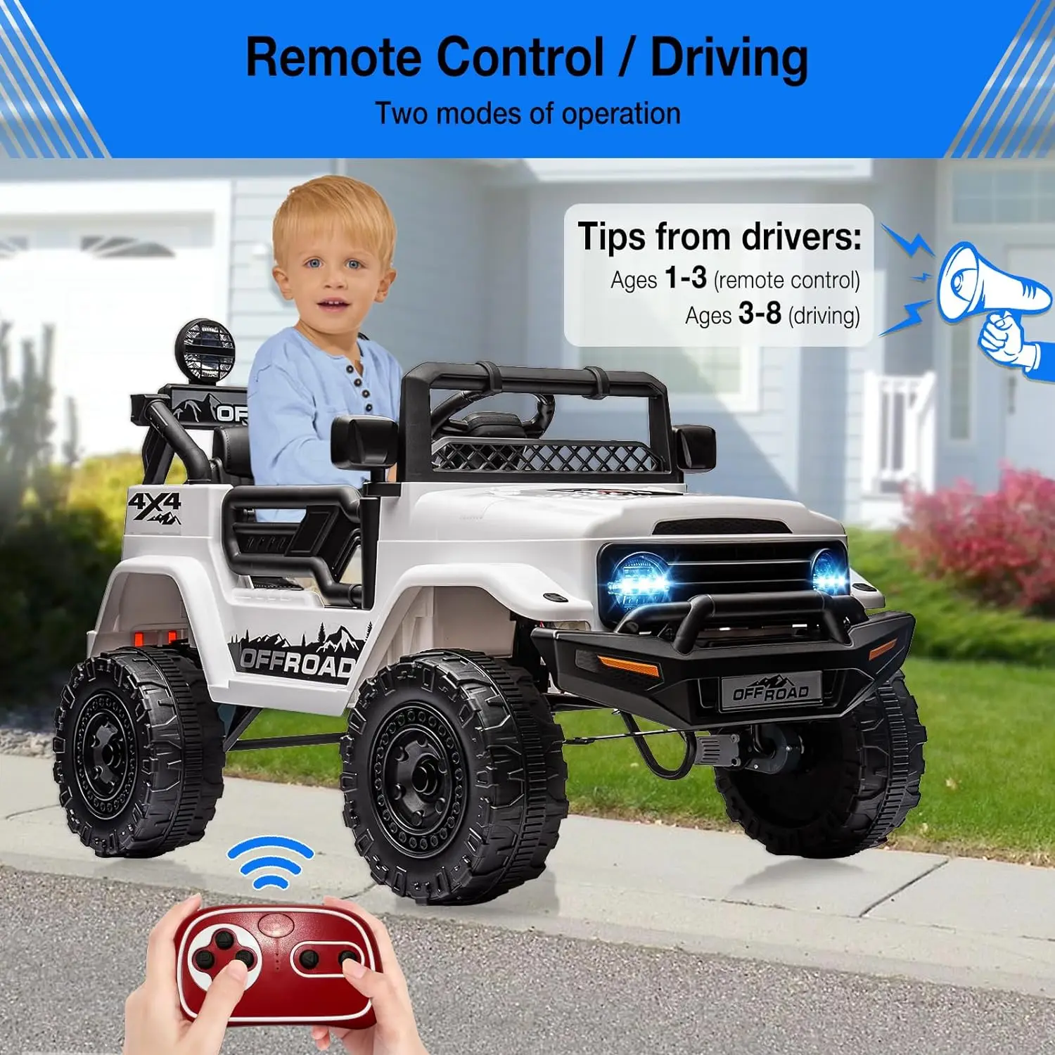 Electric Car For Kids, 12V Ride On Truck Car with Remote Control Spring Suspension, LED Lights, Music, 3 Speeds, Vehicle Toy