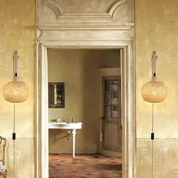 Hand-Woven Bamboo Lantern Wall Lamp 11