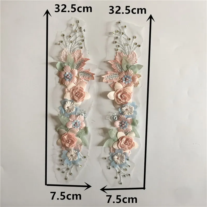 

3D Flower DIY Applique Accessories Embroidery Mesh Lace Imitation Pearl Lace Foral Edge Clothing Decal Collar Pair Flowers