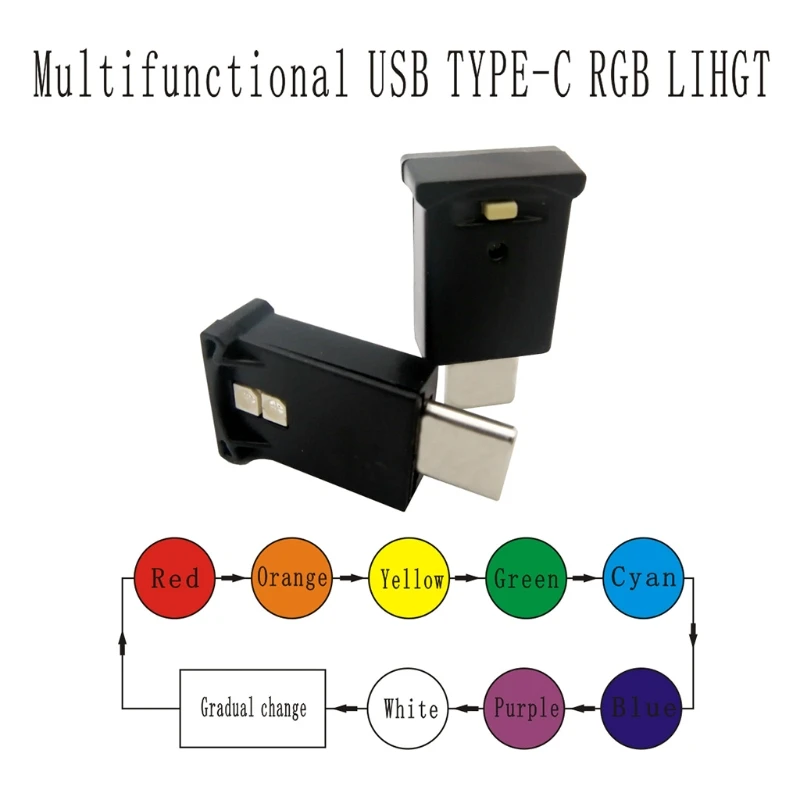 미니 C타입 LED RGB 주변 조명, 밝기 조절 가능, 8 색 변경 가능 램프, 저전력 RGB 다기능, 고휘도 P9JD