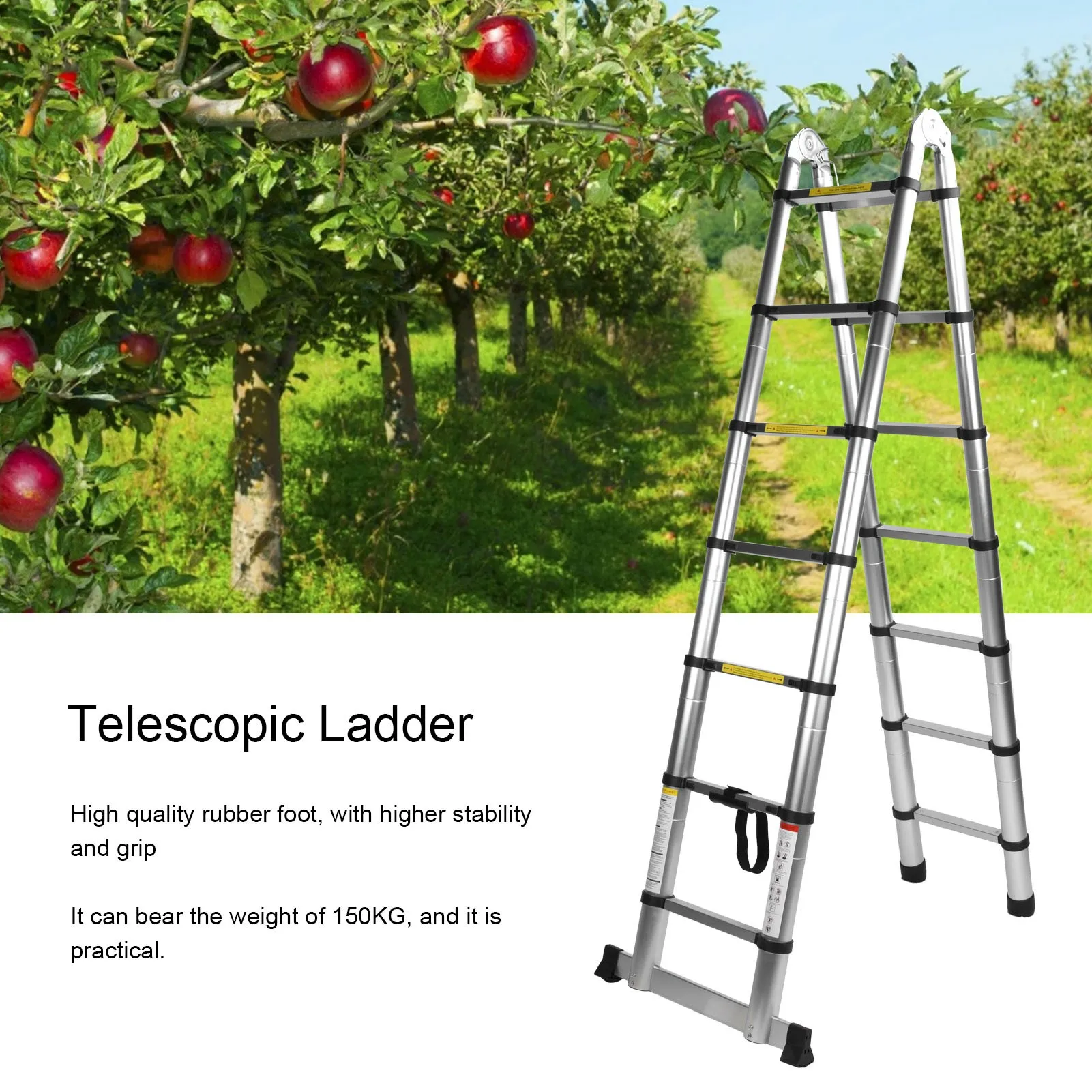4.4M Aluminium Alloy Telescopic Ladder Foldable Multi‑Purpose Extension Ladder 150Kg Holding Capacity