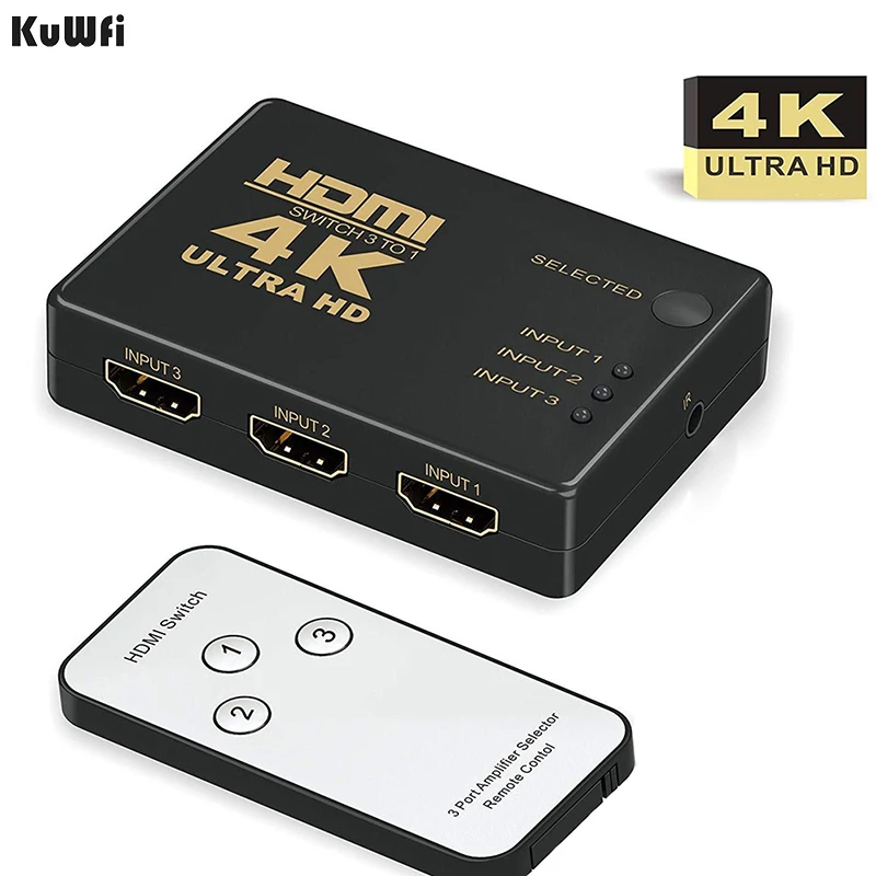Kuwfi 4K Hdmi Cable Splitter Hd 1080P Video Switcher Adapter 3 Input 1 Porta Di Uscita Hub Hdmi Per Xbox Ps4 Dvd Hdtv Pc Laptop Tv