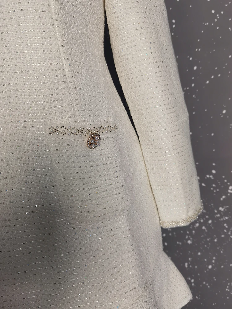 Elegant Short Dress European Style Tweed Lapel Beading Button Long Sleeve Fashion Dresses For Women 2025 Spring Summer 9896