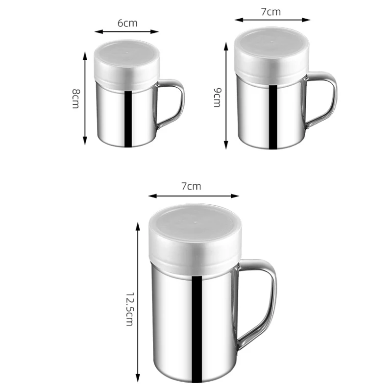Powder Can Flour Shakers with Handle Stainless Steel Container Sifter Seasoning Cocoa Flour Icing Sugar Powder Coffee Sifter Kitchen Tool