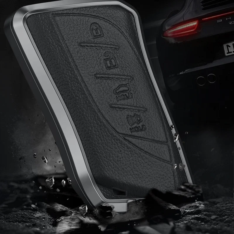 Premium Aluminum Alloy Leather Car Key Case Cover - Elegant Auto Key Protection Accessory