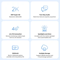 Caméra de sécurité H.view 4G 3MP solaire avec batterie 5200mAh, détection humaine PIR, surveillance extérieure, audio intégré et e-SIM 4
