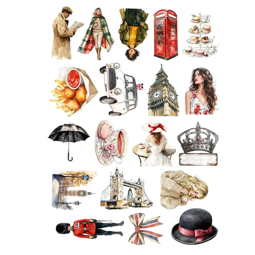 19개 귀여운 빈티지 런던 영국 패션 소녀 스티커 핸드북 캐릭터 인스 윈드 DIY 사진 앨범 휴대폰 저널링
