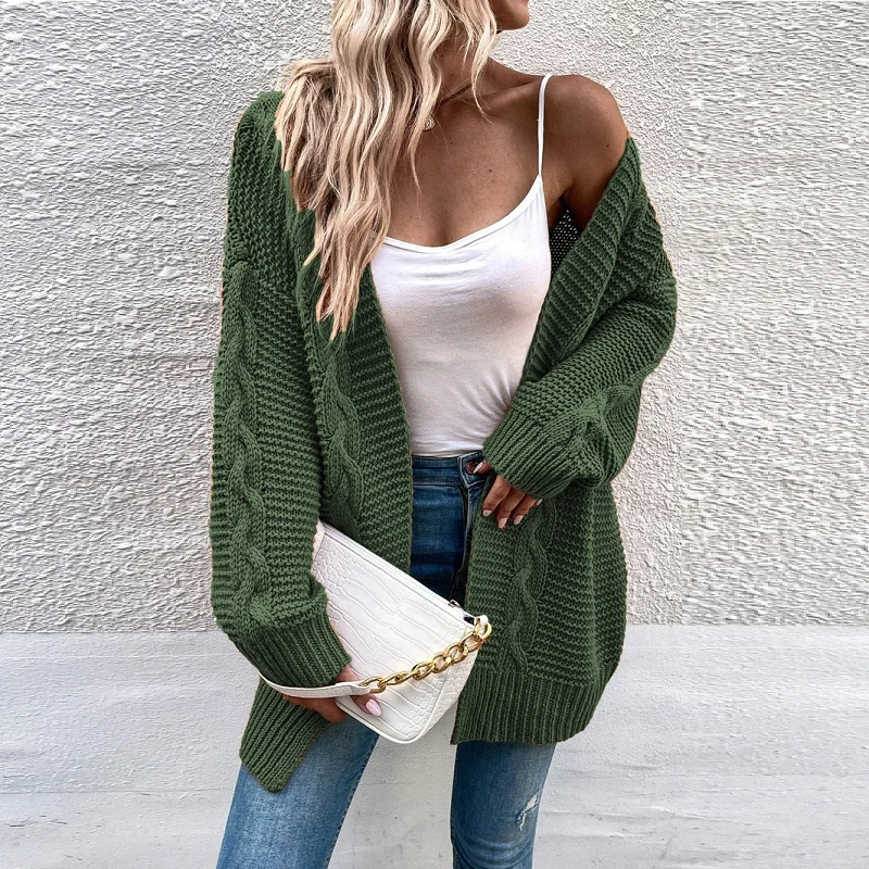 

YEMOGGY Female Sweater Cardigans Fall/Winter Twist Knit Cardigan Women's Clothing V-Neck Long Sleeve Vintage Cardigan Sweaters