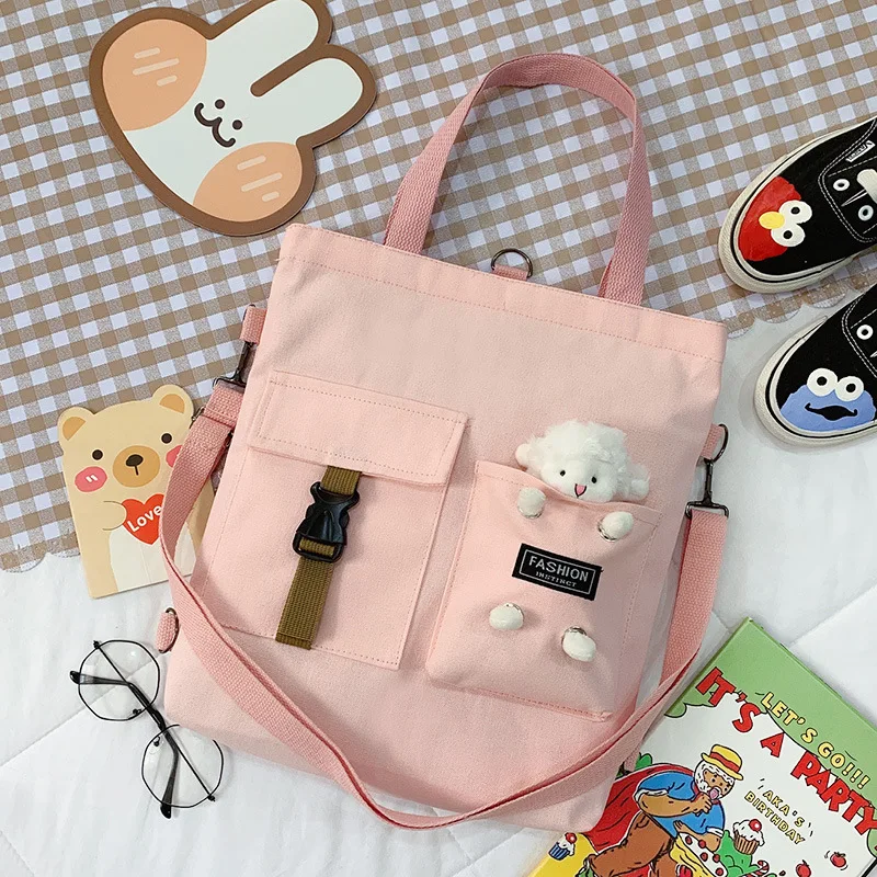 cute bear cartoon bags large cotton canvas tote student shoulder