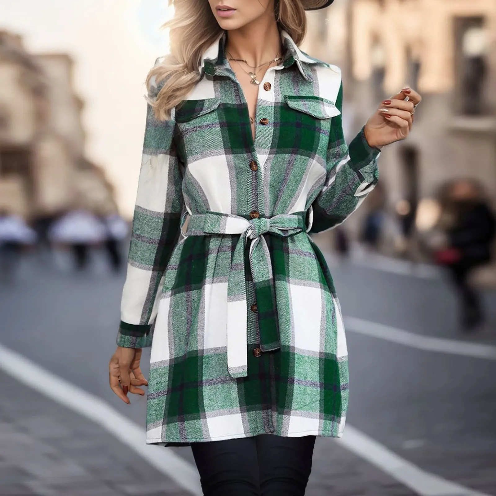 

Check Tweed Plaid Mini Shirt Dress Women Spring Autumn Woolen Lace Up Button Lapel Dress Office Ladies Belted Checkered Dresses