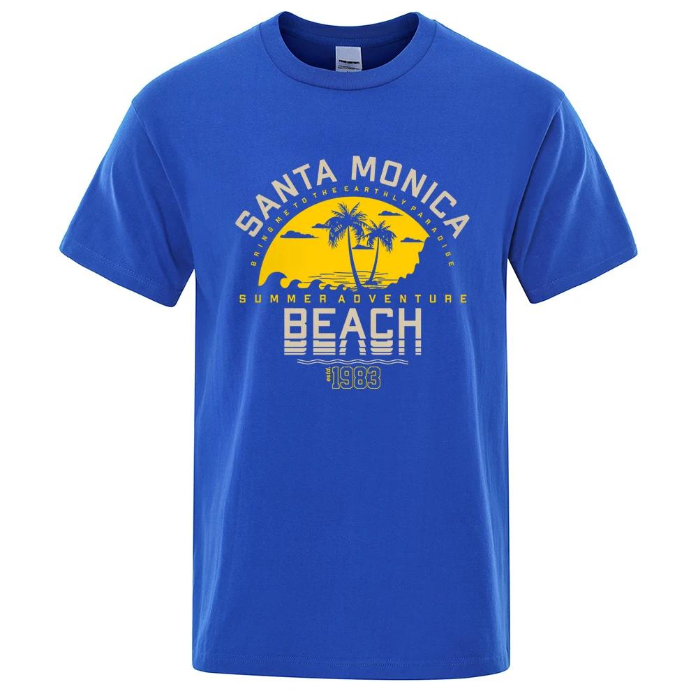 Santa Monica Summer Adventure Beach Estd 1983, Herren-T-Shirts, Baumwolle, übergroß, kurzärmelig, lockeres T-Shirt, atmungsaktiv, lässig, Tops