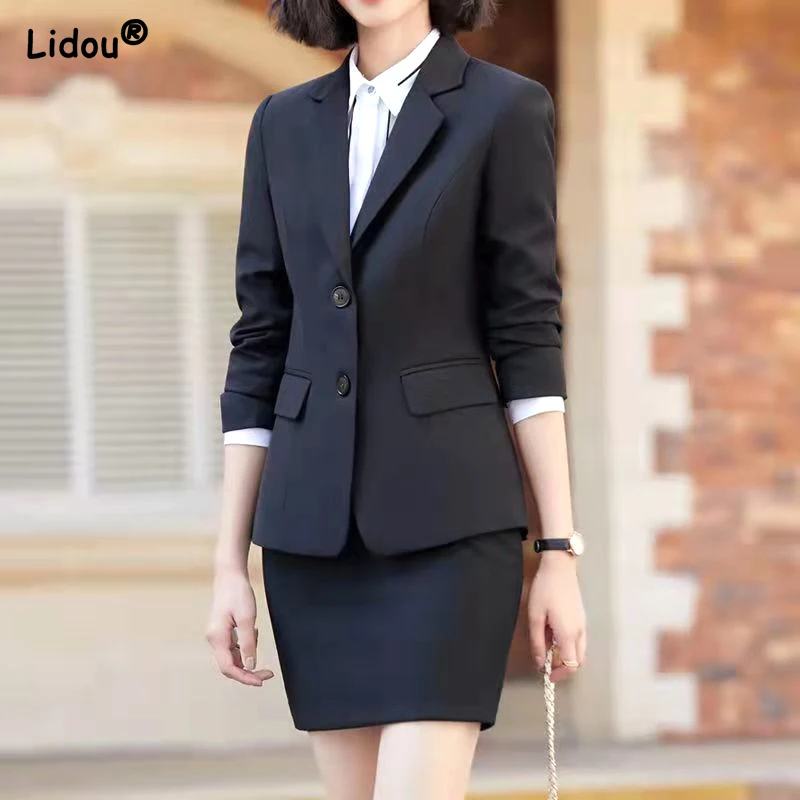 Dignified Office Lady Formal Classic Blazers Skinny Solid Simplicity Button Women's Clothing Pockets 2022 Coat Tops All Season